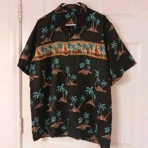 Big Brother Men's XXL Hawaiian Shirt Black With Palm Trees 100% Polyester